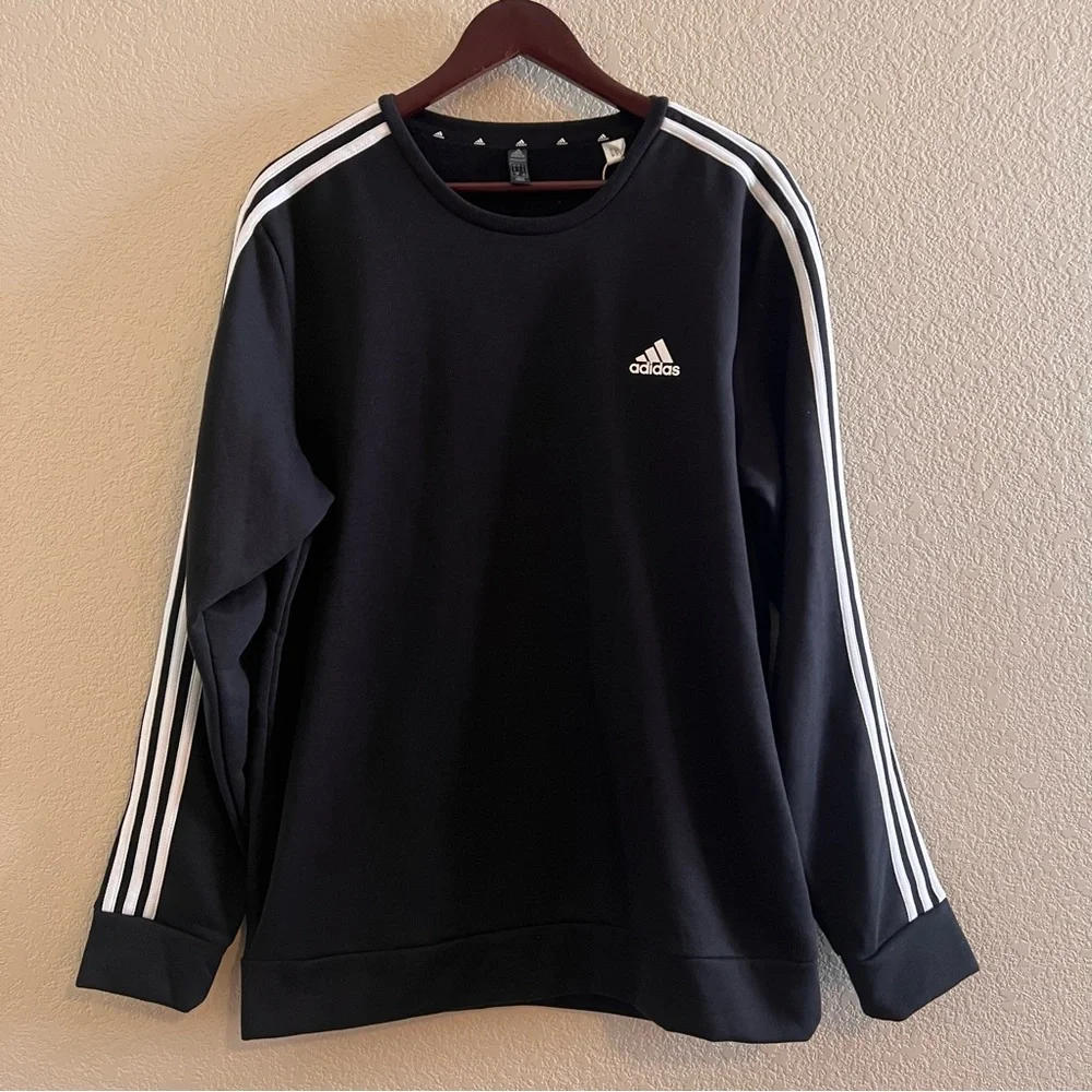 Adidas Striped Crewneck Fleece Sweatshirt Size Large NWT